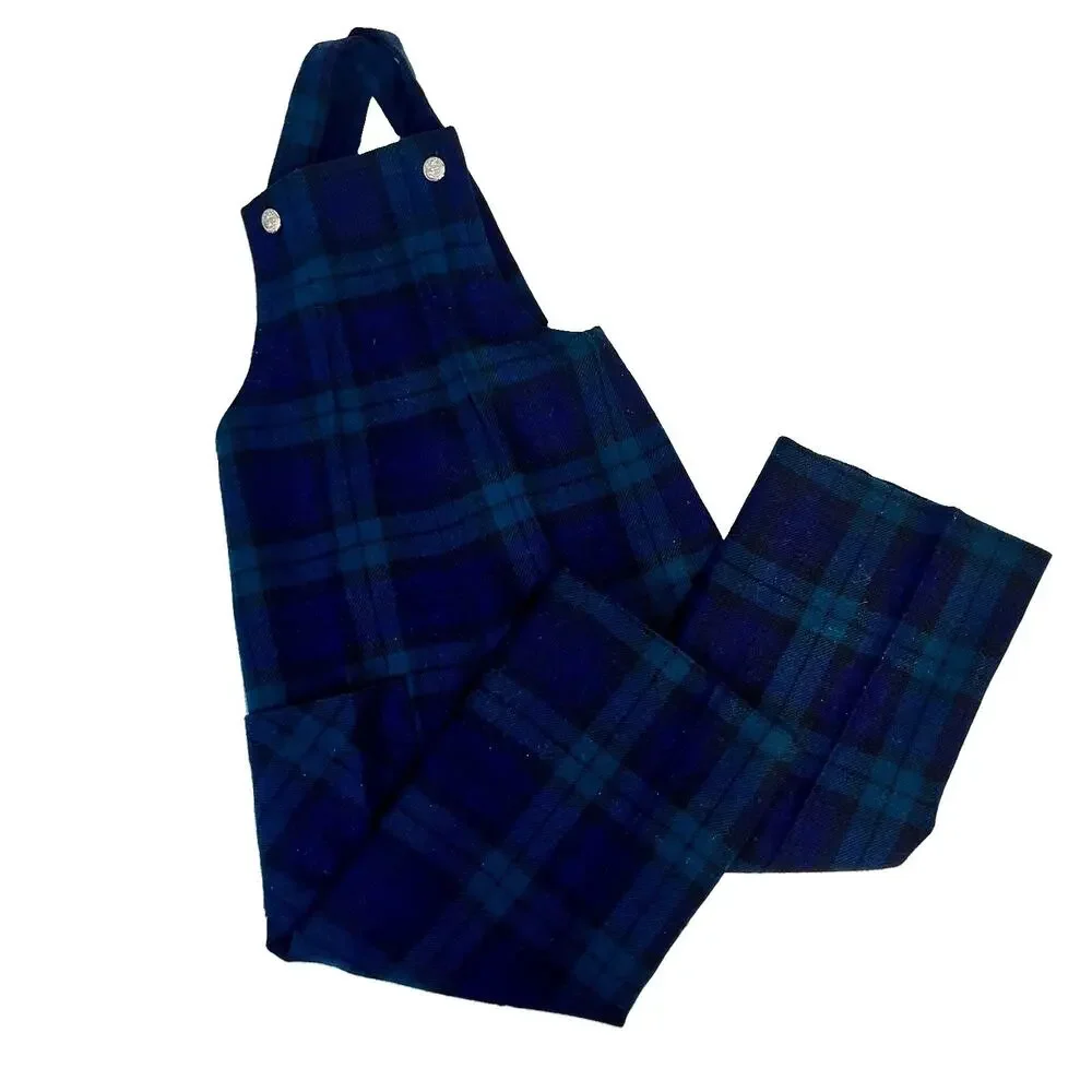 Vintage Boy's Overalls sz 4 yrs Archie Brown & Sons Navy Blue Tartan Plaid Wool